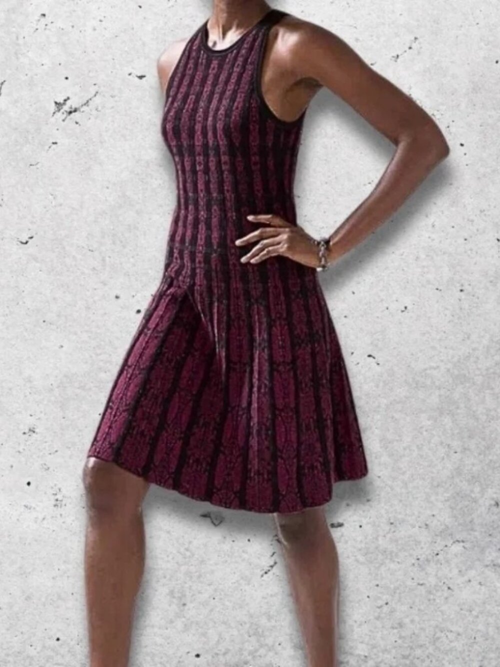 WHBM Black & Burgundy Colorblock Knit Dress sz L